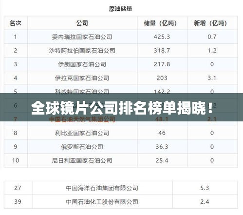 全球鏡片公司排名榜單揭曉！