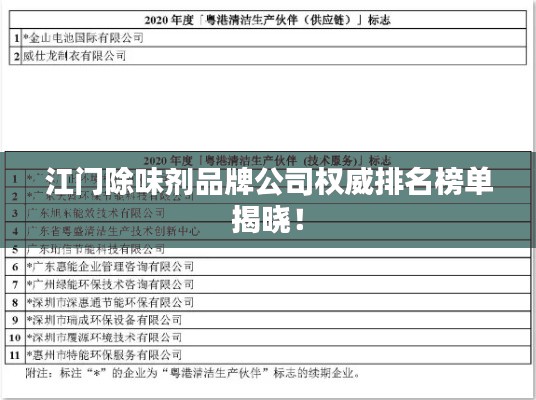 江門除味劑品牌公司權(quán)威排名榜單揭曉！
