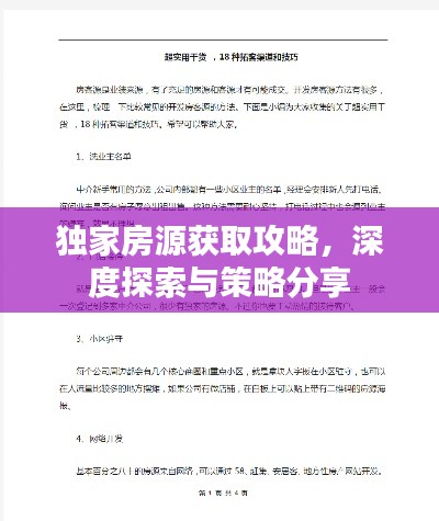 獨(dú)家房源獲取攻略，深度探索與策略分享